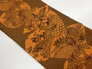 塩瀬型染地紙・雪輪に小鼓・花葉模様名古屋帯